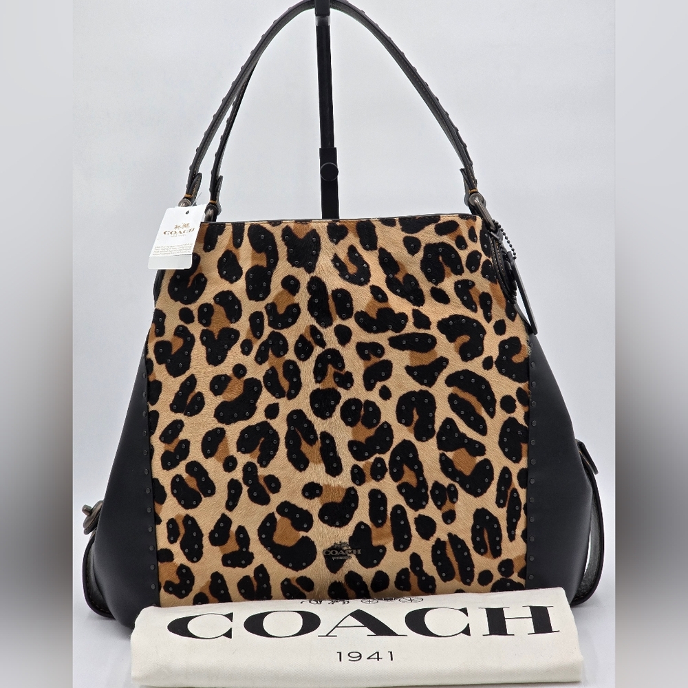 Coach Leopard Print Shoulder Bag in Black and Tan